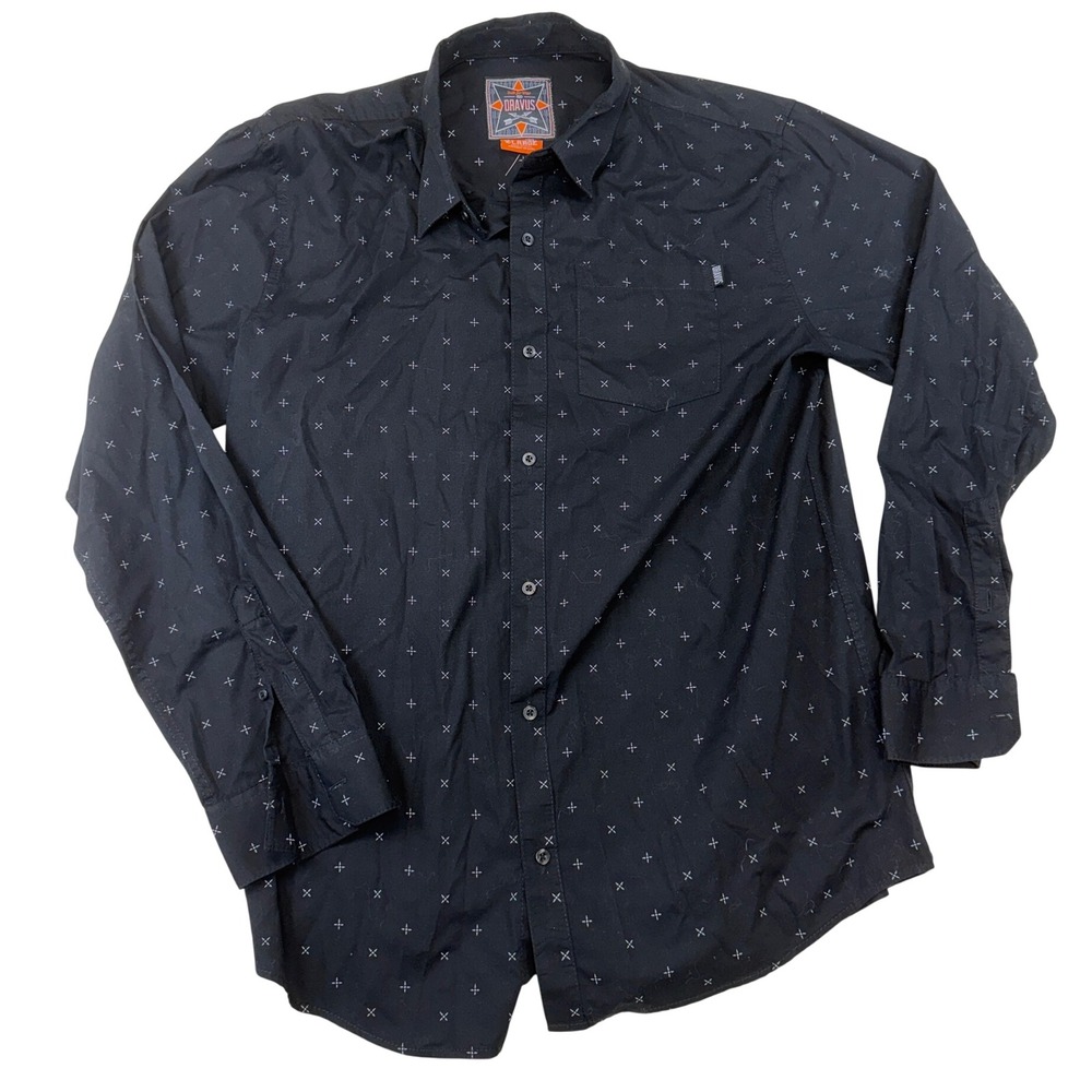 Dravus Mens XL Black Cross Pattern‎ Long Sleeve Button Down 100% Cotton Shirt
